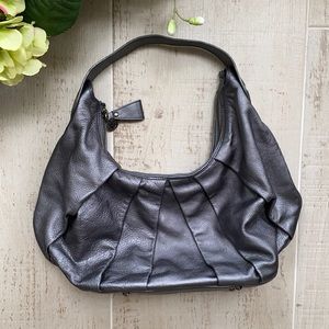 ANNE KLEIN Metallic Silver Genuine Leather Hobo Purse Bag